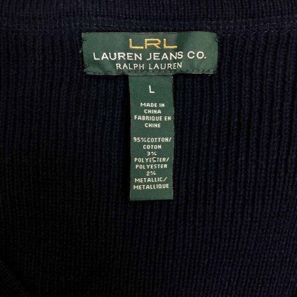 Lauren Ralph Lauren Navy and Tan Striped V-Neck Sweater - Picture 4 of 9